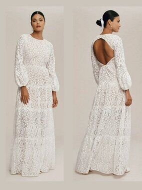 bhldn cap-sleeve lace satin maxi dress BHLDN Lace Satin Maxi Dress